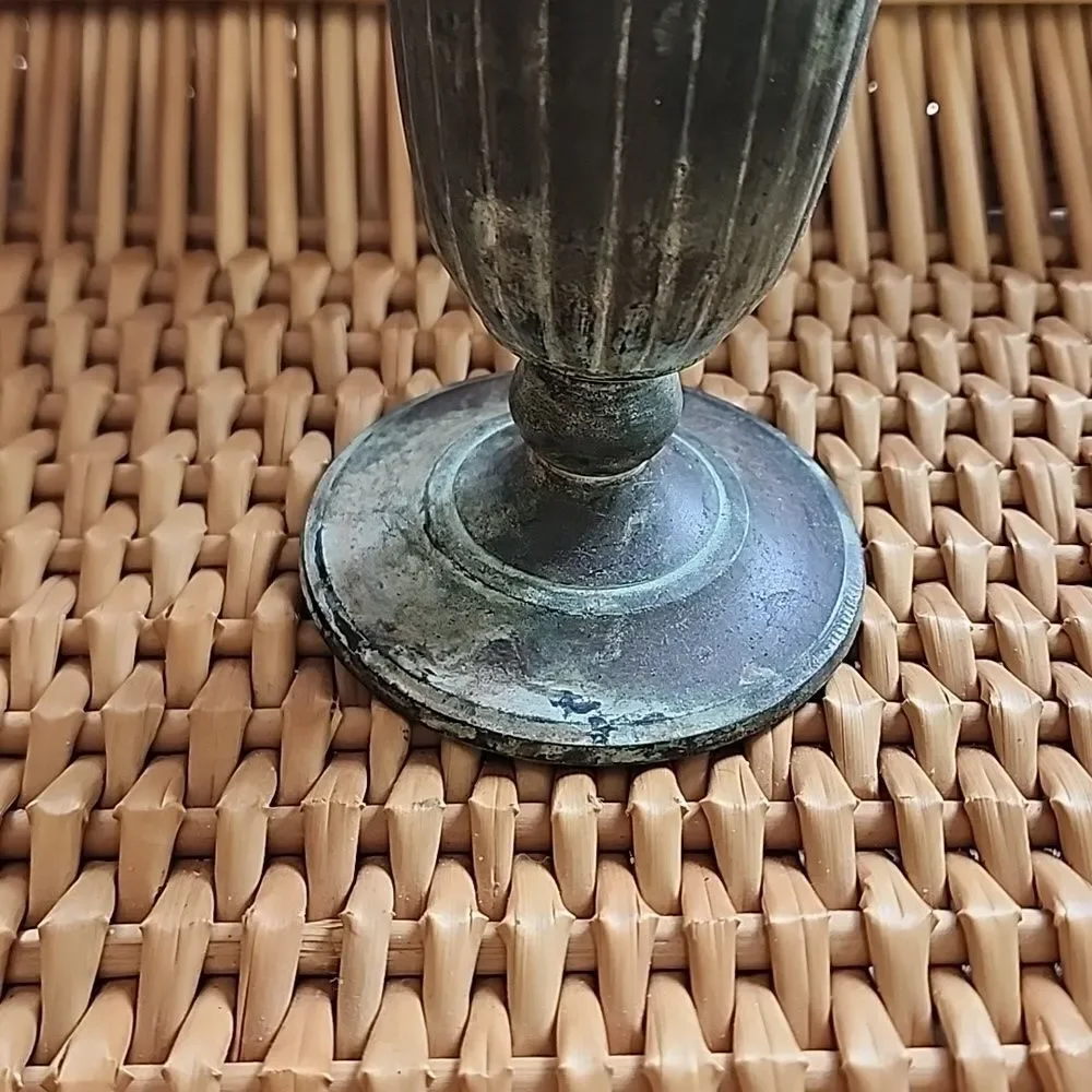 Verdigris Patina Bronze Vase Chalice Trumpet Flare Vintage Pedestal Vase - Picture 7 of 8